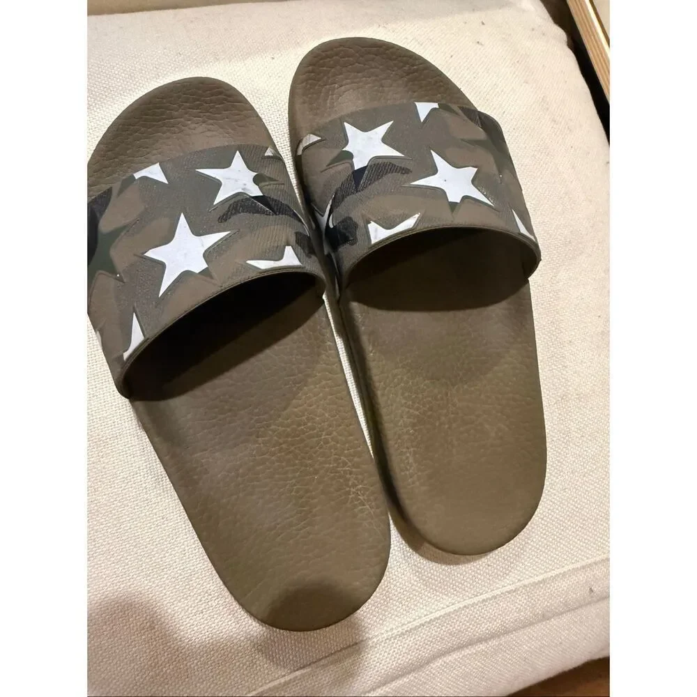 Valentino Garavani Youth Boys Star Print Camo Pool Dlidse Sandals Green Size 37